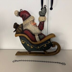 Wooden Santa in Sleigh with adjustable chain hanger